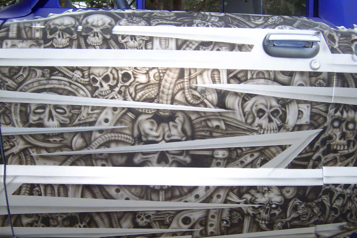 evil mazda bio mech door mural